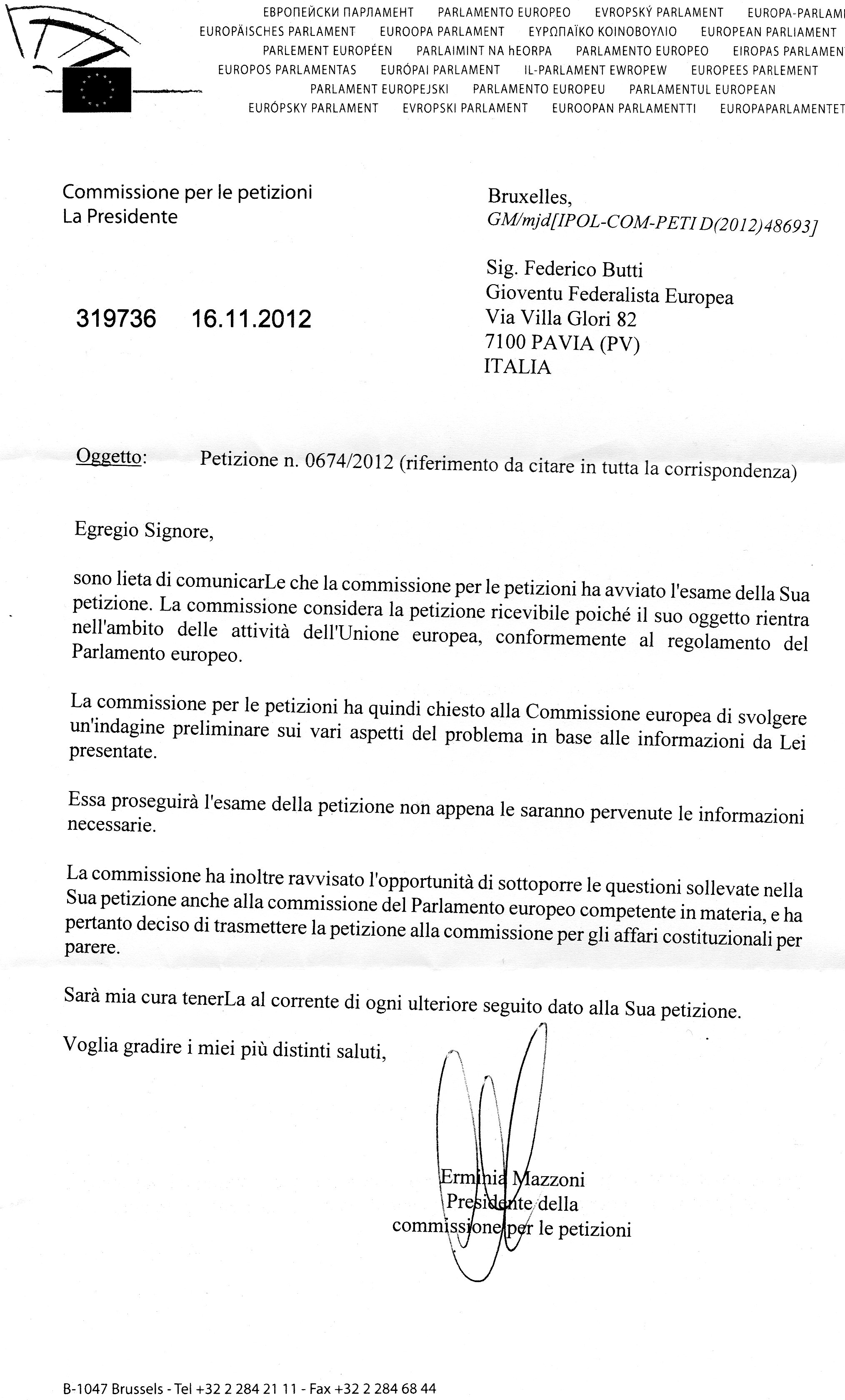 Dichiarazione ammissibilità